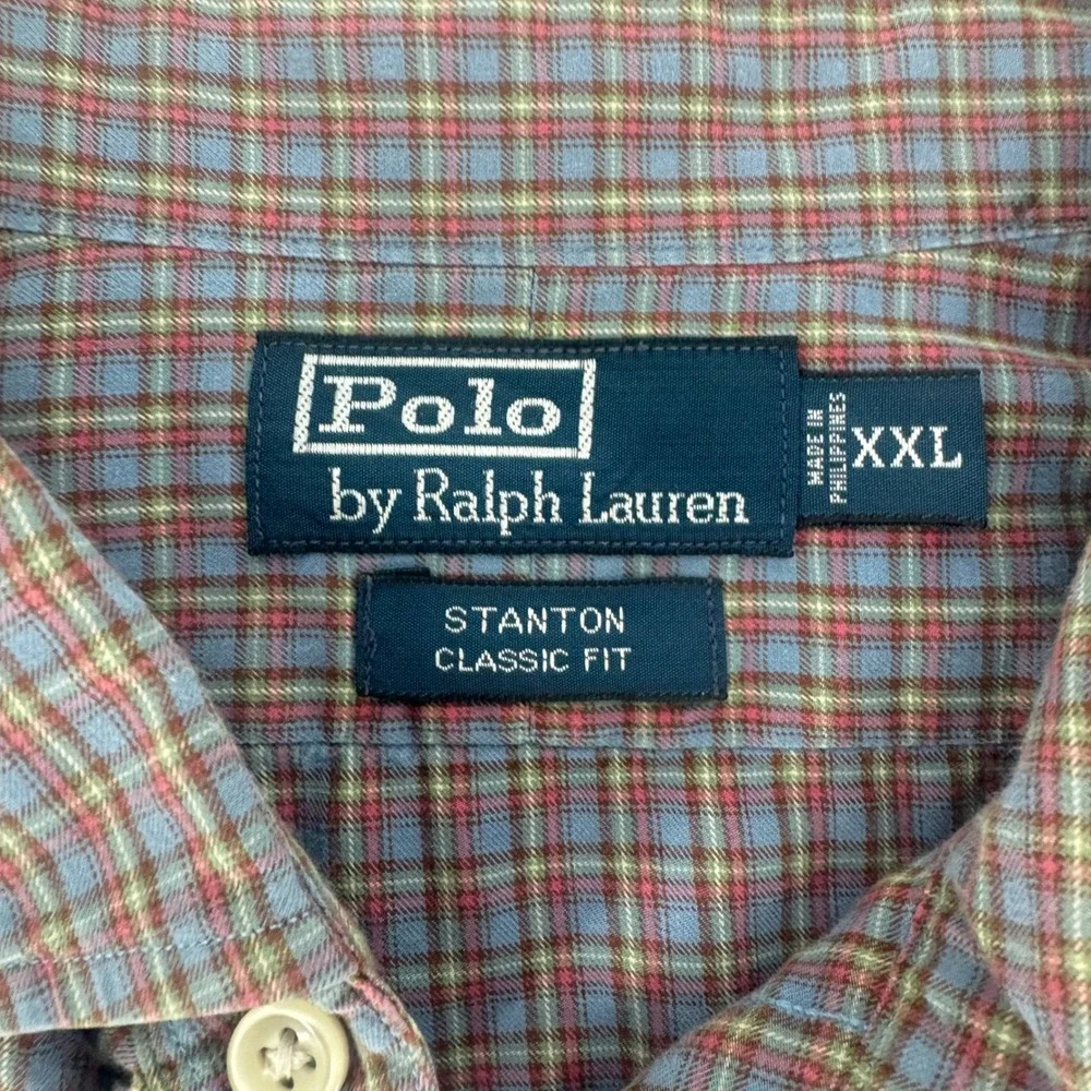 Polo Ralph Lauren Stanton Classic Fit Plaid Shirt Mens XXL Blue Red Long Sleeve